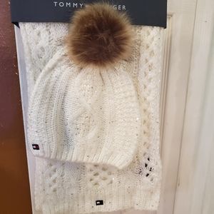 Girls' winter sparkly Tommy Hilfiger hat and scarf
